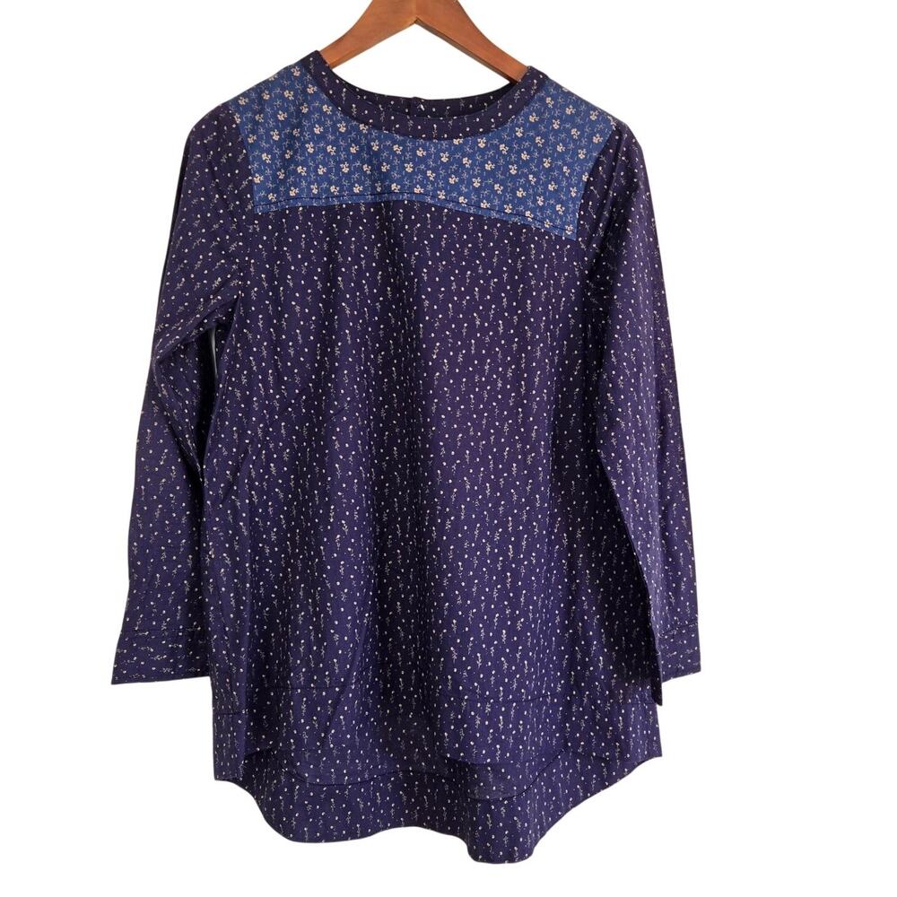 Madewell Blue and Brown Floral Cottagecore Prairie Print Cotton Blouse Small 